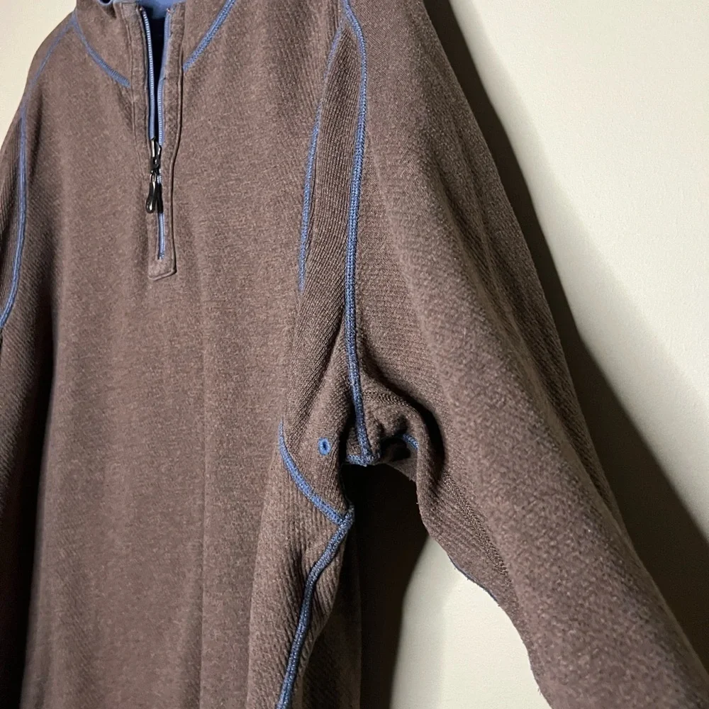 Tommy Bahama Flip shore Half Zip Reversible Pullover Blue Brown L/XL